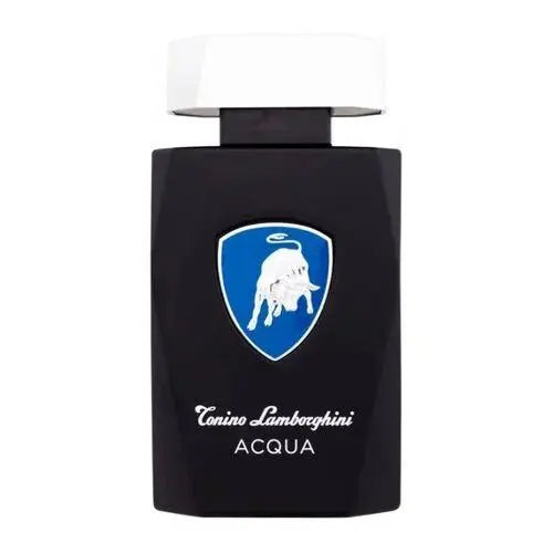 Black perfume bottle with blue logo and 'Tonino Lamborghini Acqua' text on a white background