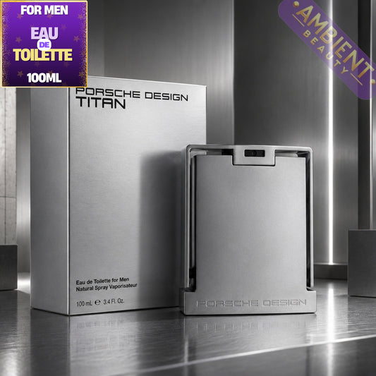 Porsche Design Titan Eau de Toilette packaging on a reflective surface