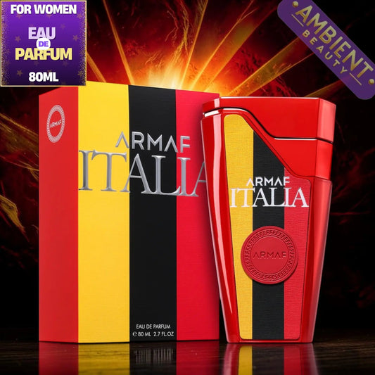 Armaf Italia perfume bottle and packaging on a dark background