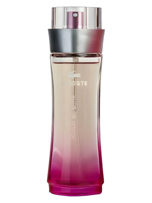 Lacoste perfume bottle with gradient design on a black background