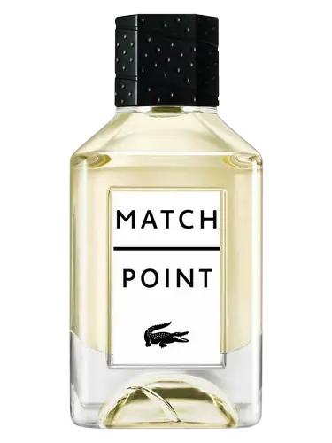 Perfume bottle labeled 'Match Point' with a black cap on a white background