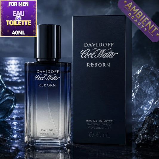 Davidoff Cool Water Reborn Eau de Toilette bottle and packaging on a dark background
