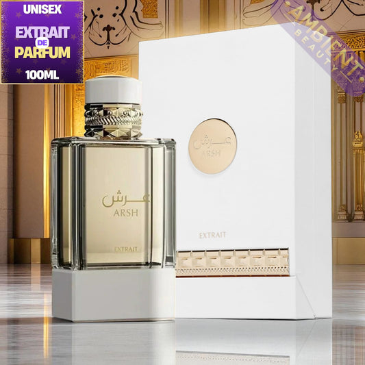 French Avenue Arsh Perfume bottle with packaging on a reflective surface