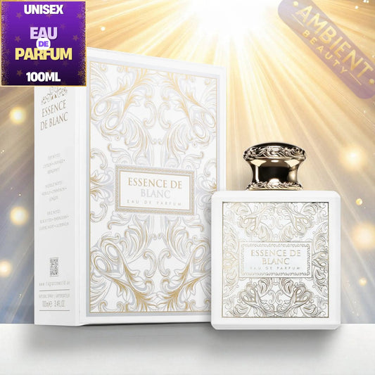 Essence de Blanc perfume bottle and packaging with 'Ambient Beauty' branding on a white background