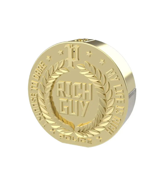 Gold coin with 'RICH GUY' text on a white background