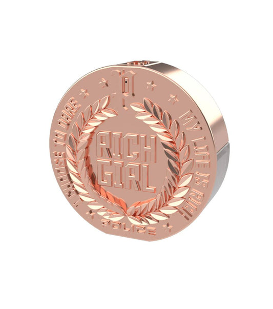 Rose gold compact with 'Right Girl' text on a white background