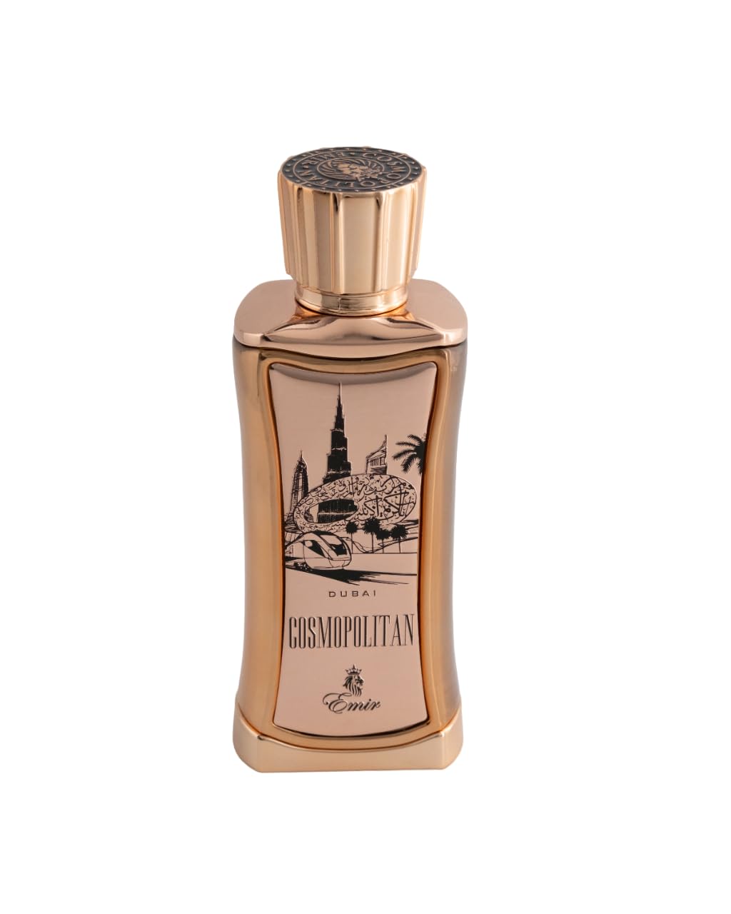 Emir Cosmopolitan Dubai Perfume bottle labeled 'Cosmopolitan Dubai' with a rose gold design on a white background