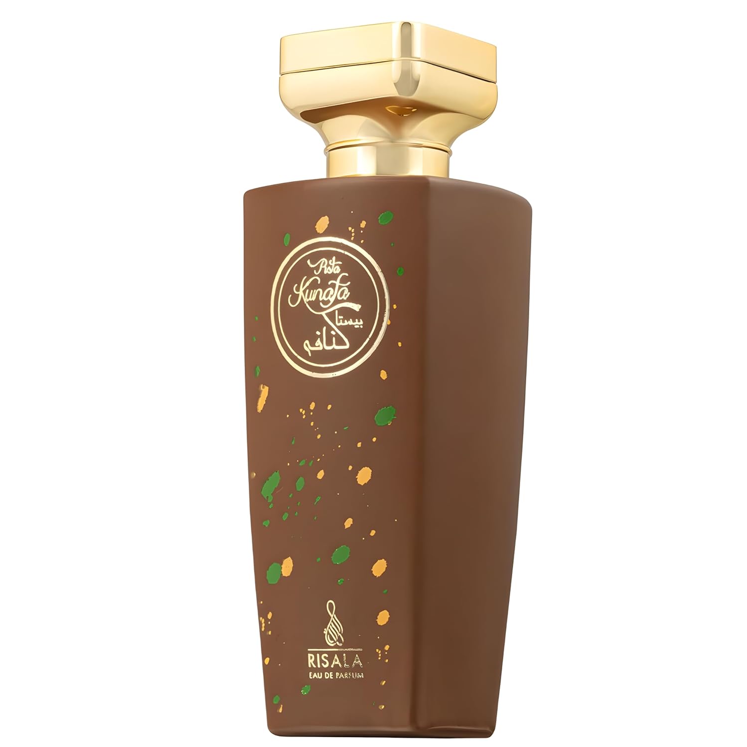 Brown bottle with gold cap on a white background