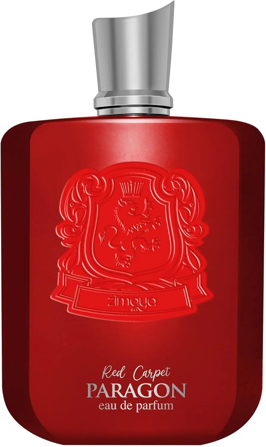 Red Paragon Eau de Parfum bottle with silver cap on a white background