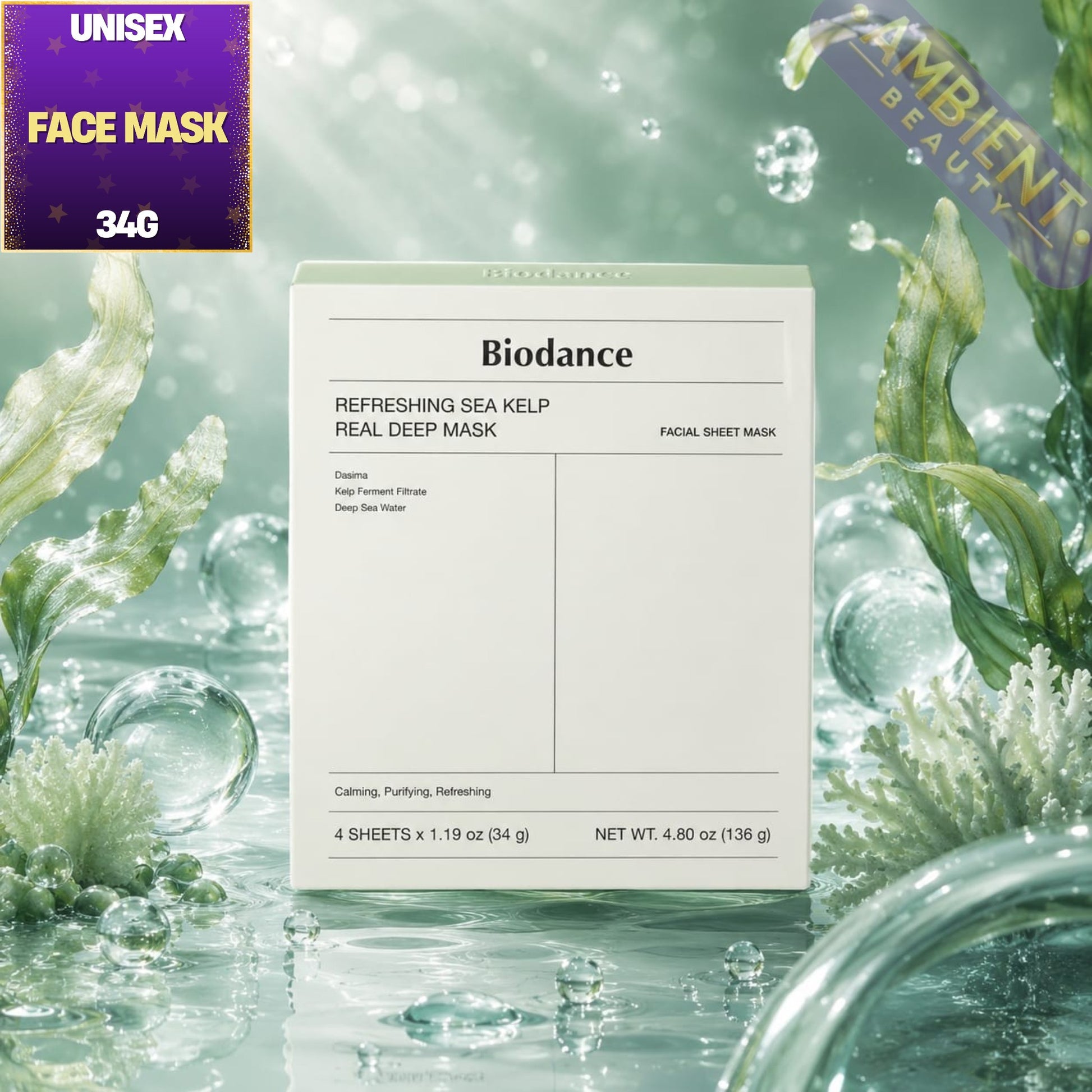 Biodance Refreshing Sea Kelp Real Deep Mask 4 x 34g For Men and Women