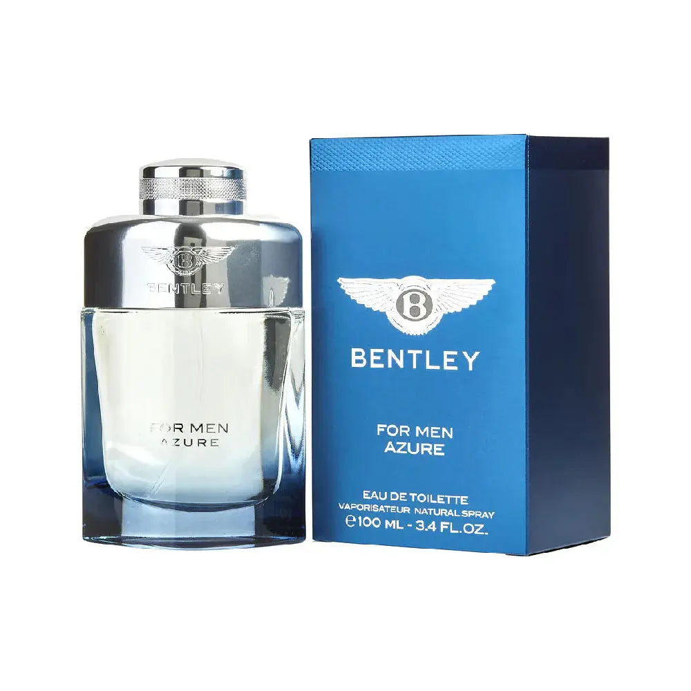 Bentley for Men Azure Eau de Toilette bottle and packaging on a white background