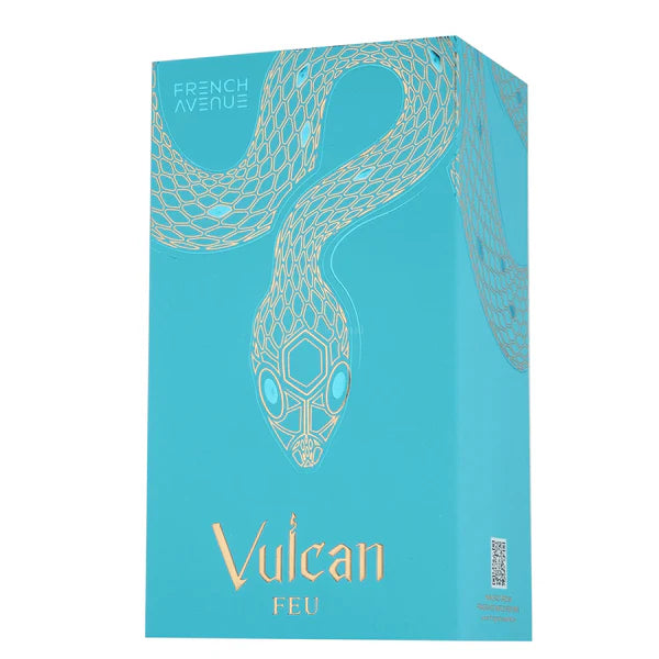Vulcan Feu  Blue box with a snake design and 'Vulcan' branding on a white background