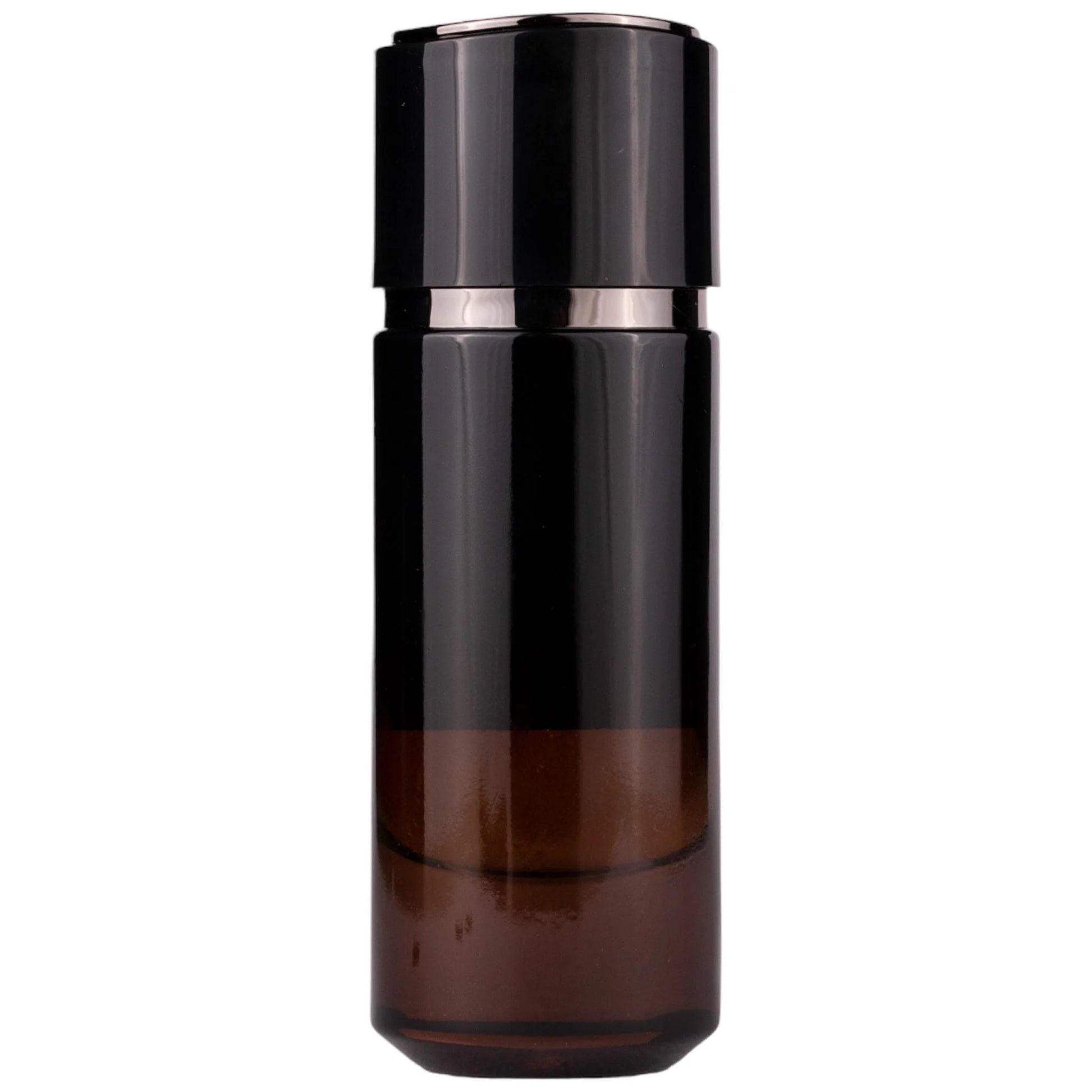 Brown cylindrical container with a metallic cap on a white background