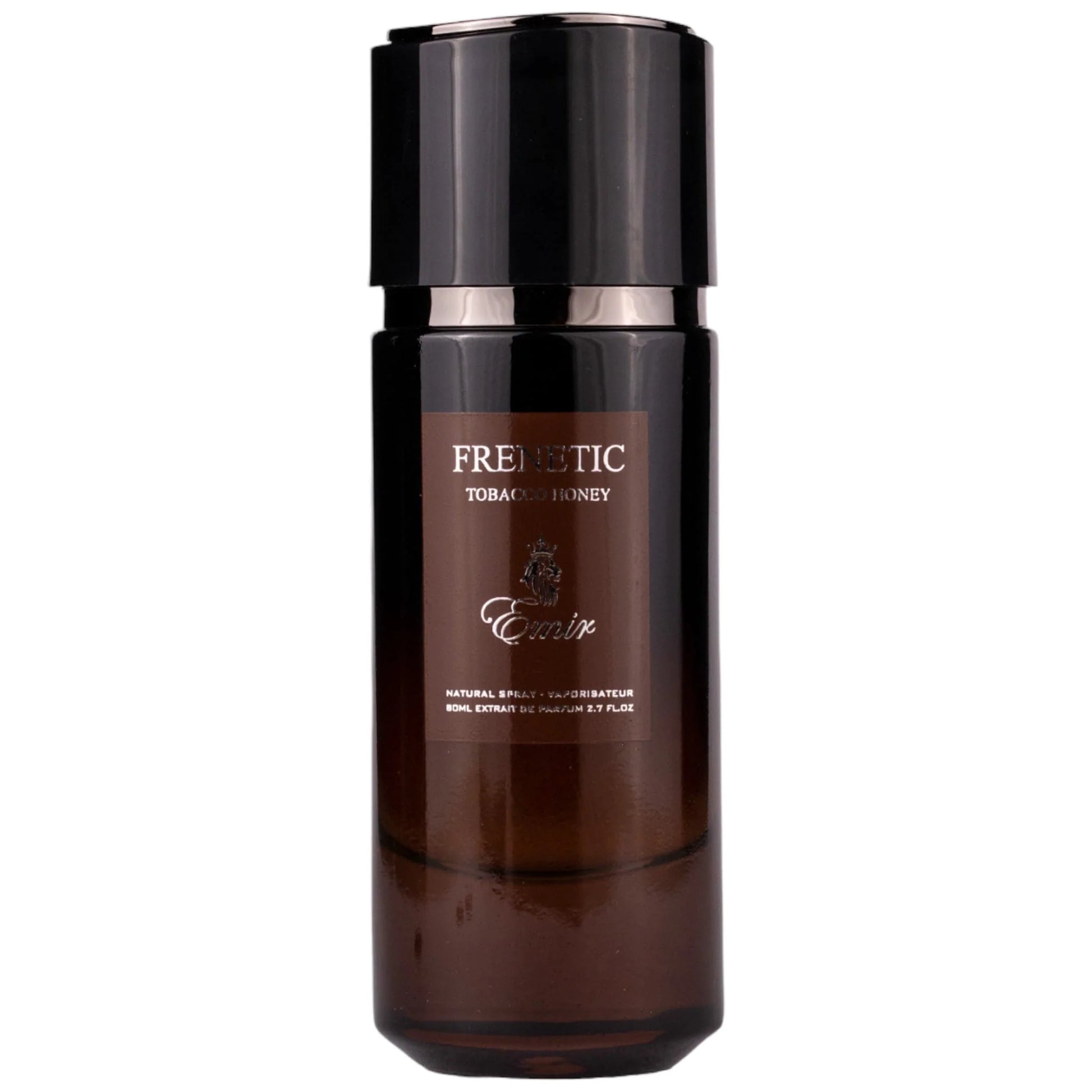 Brown spray bottle with black cap labeled 'Frederic' on a white background