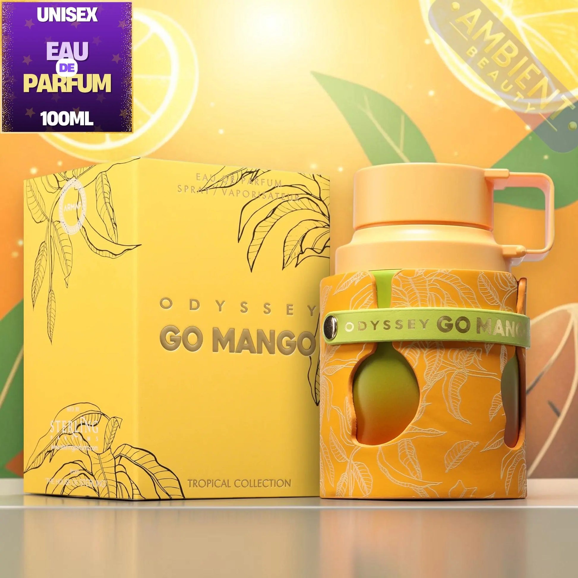 Yellow container with 'Odyssey Go Mango' branding on a yellow background