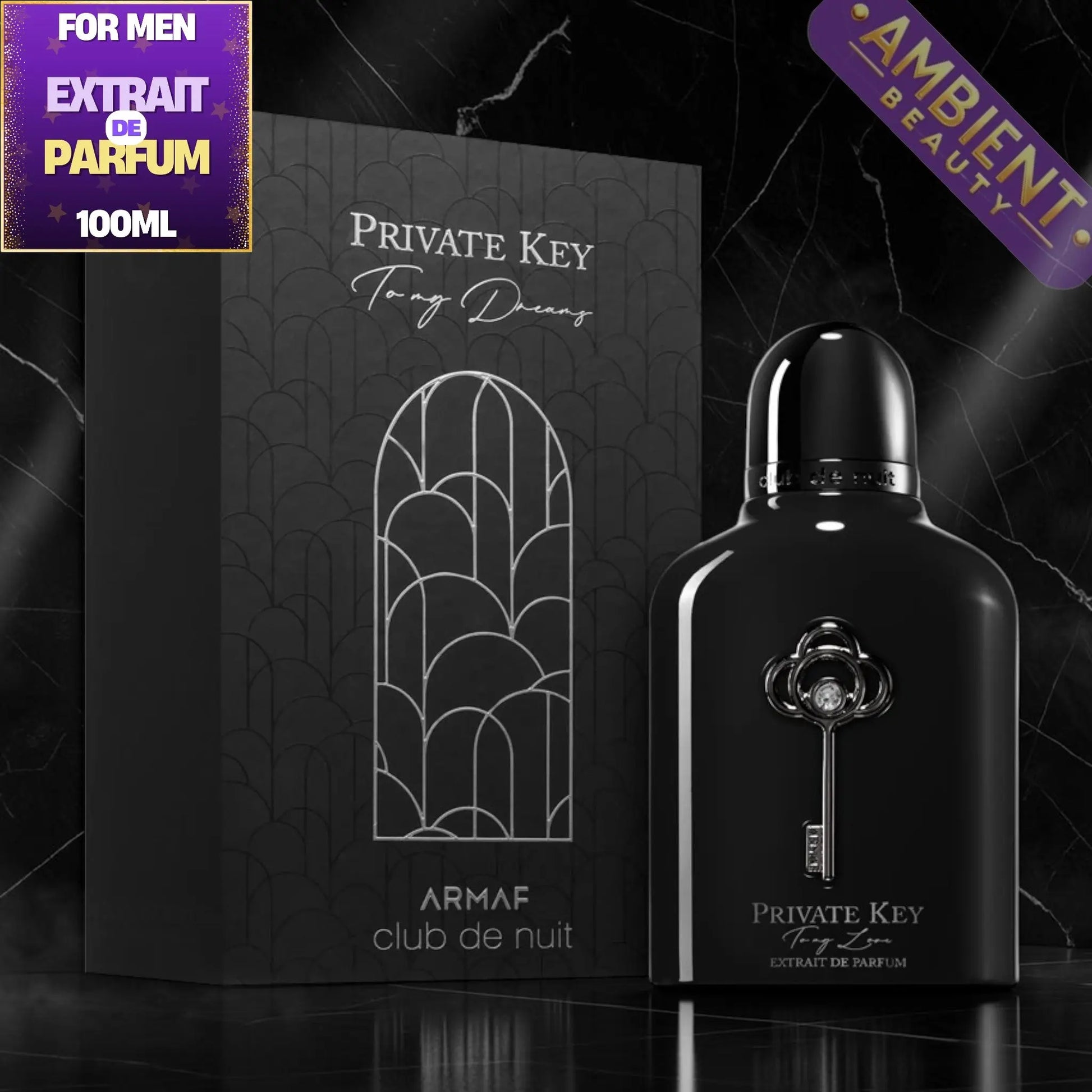 ARMAF Private Key perfume bottle and packaging on a dark background
