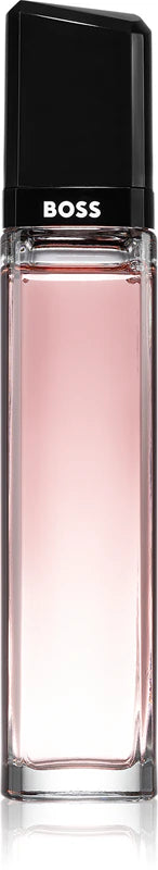 Boss perfume bottle with pink liquid and black cap