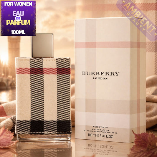 Burberry perfume bottle and packaging with checkered design on a soft background
