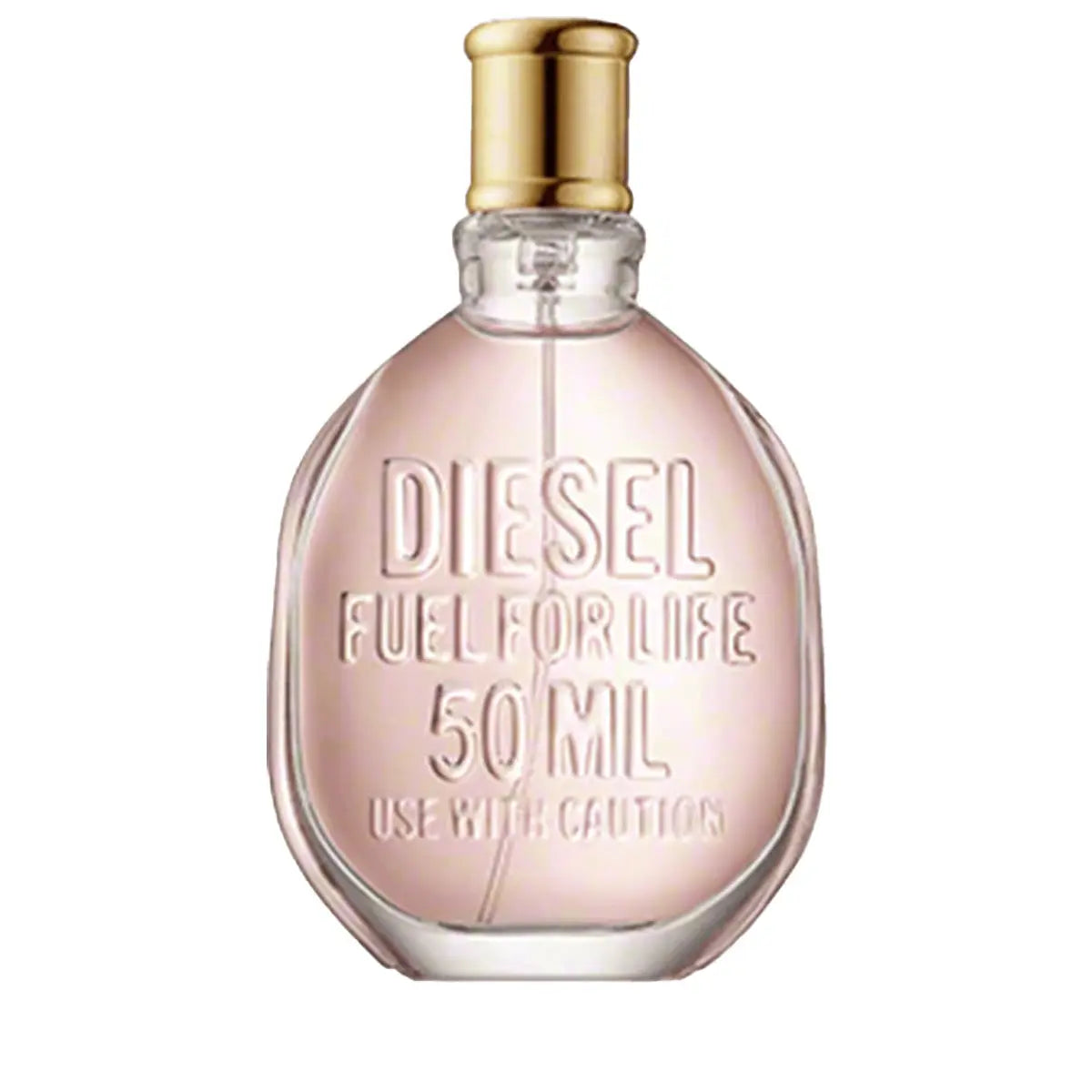 Perfume bottle labeled 'Diesel Fuel for Life' with gold cap on a white background