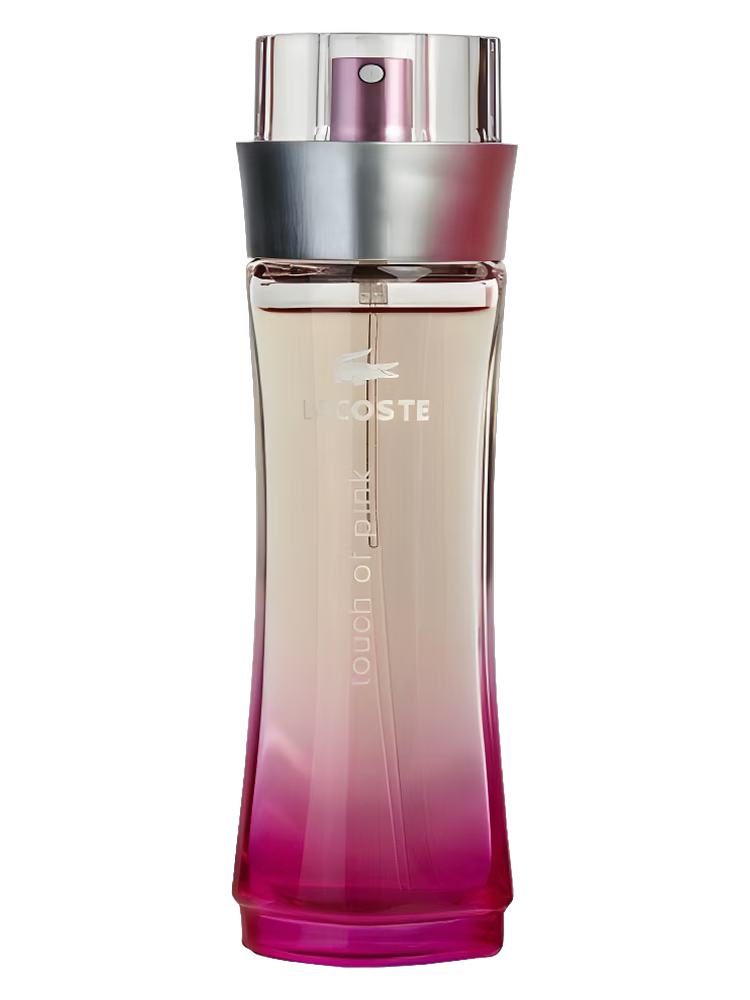 Lacoste perfume bottle with gradient design on a black background