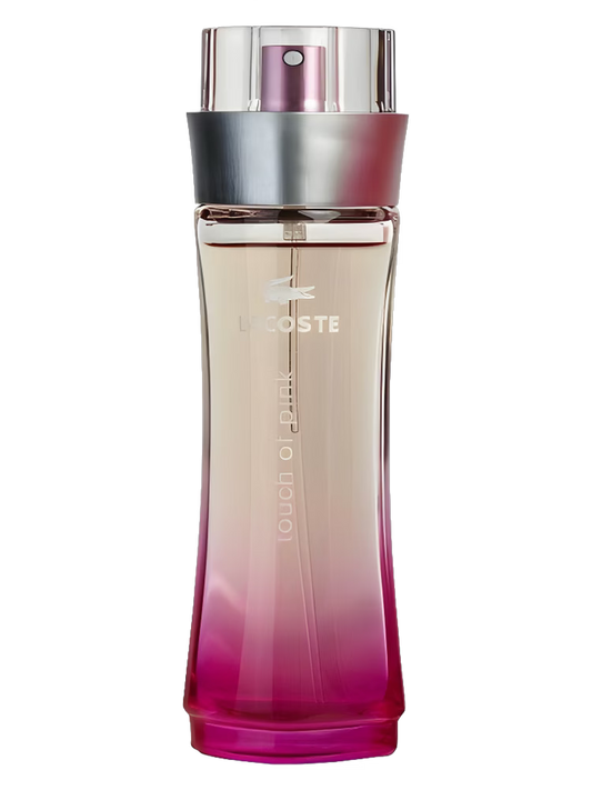Lacoste perfume bottle with gradient design on a black background