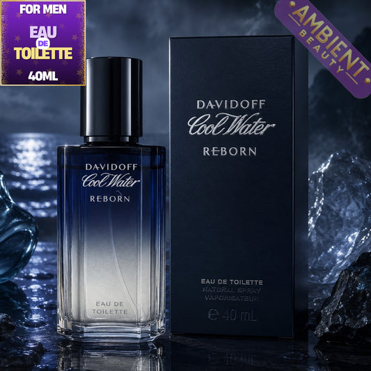 Davidoff Cool Water Reborn Eau de Toilette bottle and packaging on a dark background
