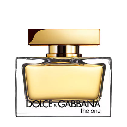 Dolce & Gabbana perfume bottle with gold cap on a white background