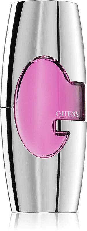 Guess perfume bottle with silver and pink design