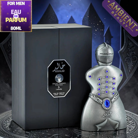 LATTAFA Niche Emarati Khalid Eau de Parfum 80ml For Men – Smoky Leather Oud Resinous Fragrance Lattafa Ambient Beauty