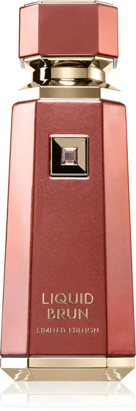 Pink and gold bottle labeled 'Liquid Brun' on a white background