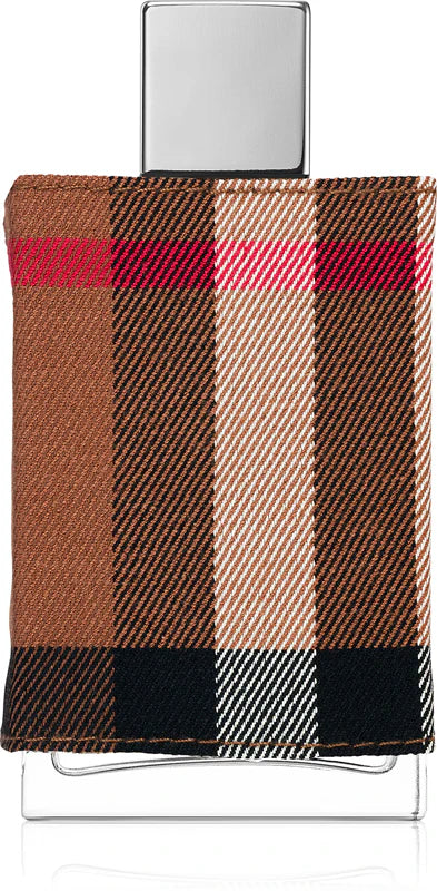 Perfume bottle with checkered design on a white background