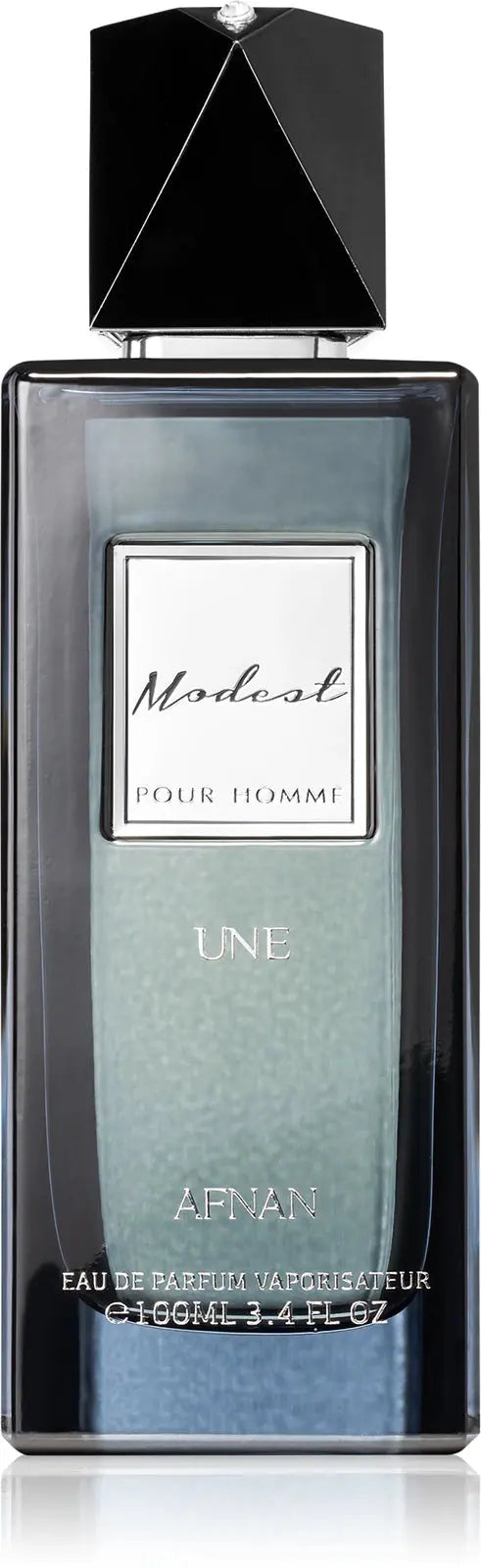 Perfume bottle labeled 'Modest Pour Homme' by Arman on a white background