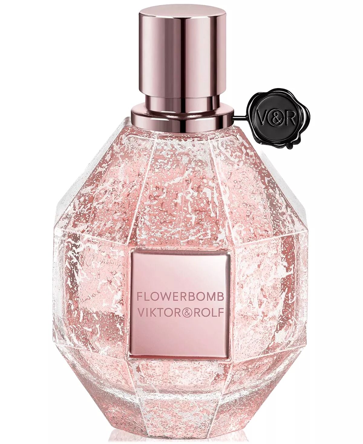 Viktor & Rolf Flowerbomb Forzen Flower perfume bottle with rose gold cap on a white background