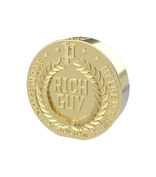 Gold coin with 'RICH GUY' text on a white background