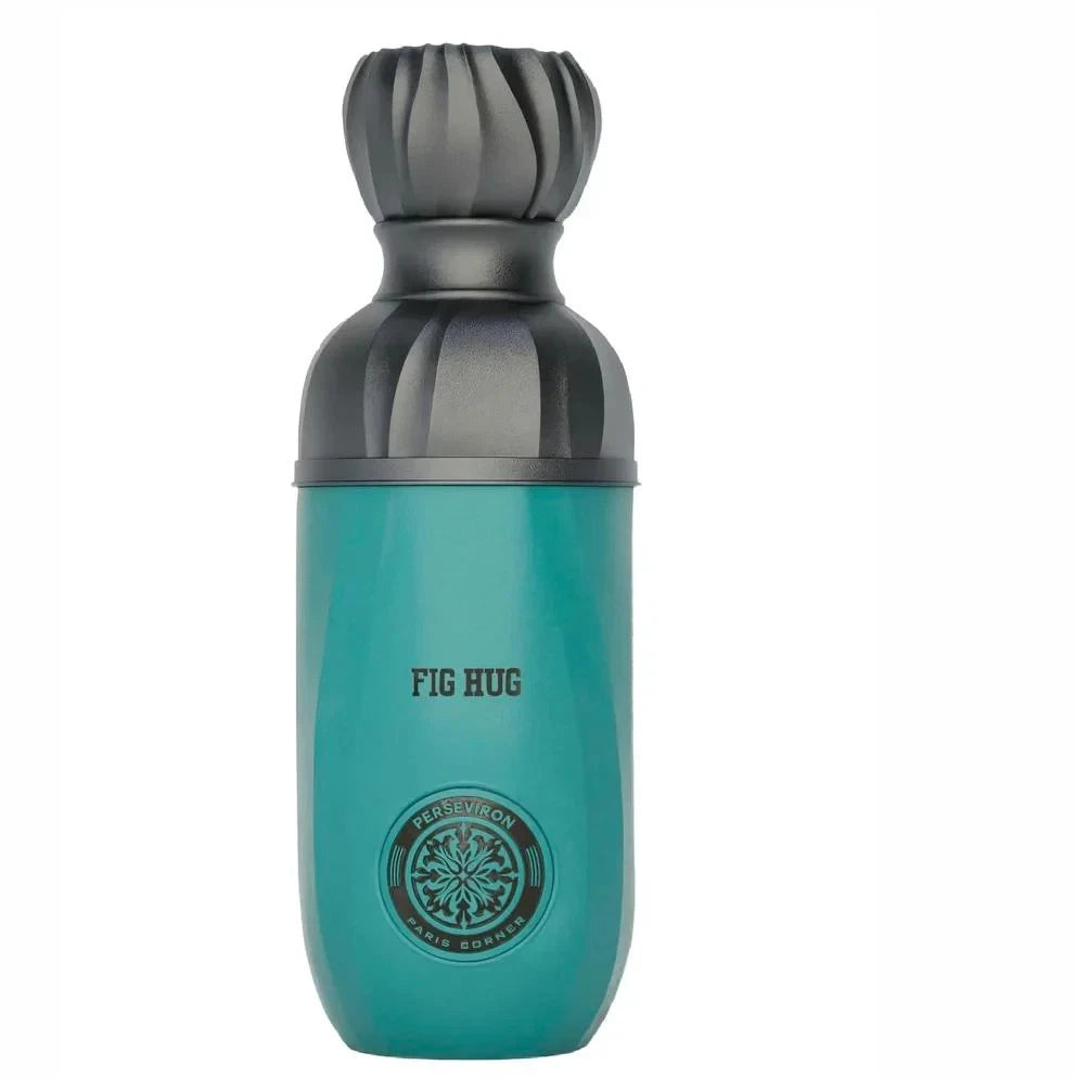 Perseviron Paris Corner Fig Hug Teal water bottle with gray cap on a white background