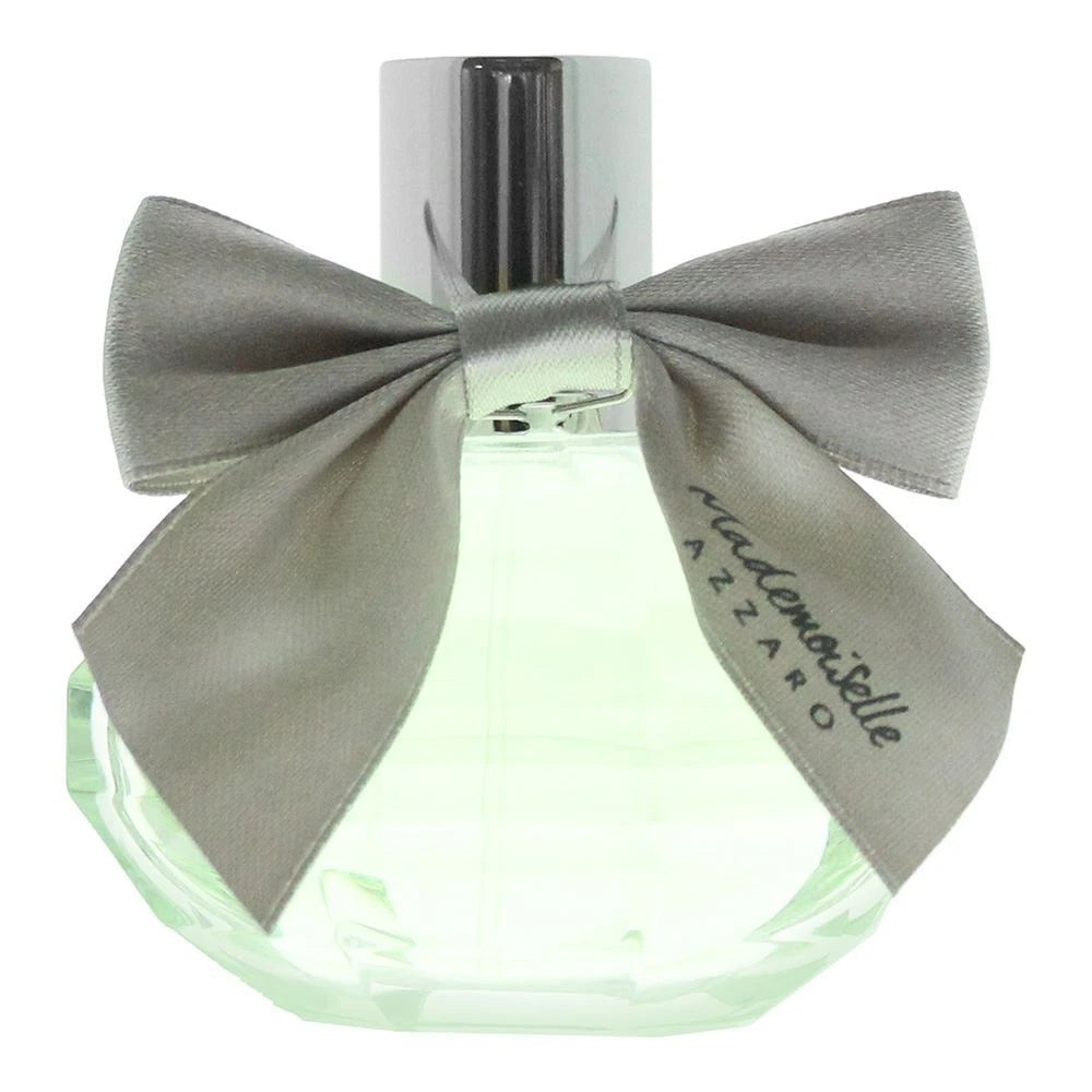 Perfume bottle with a gray bow and 'MadeMOI' branding on a white background