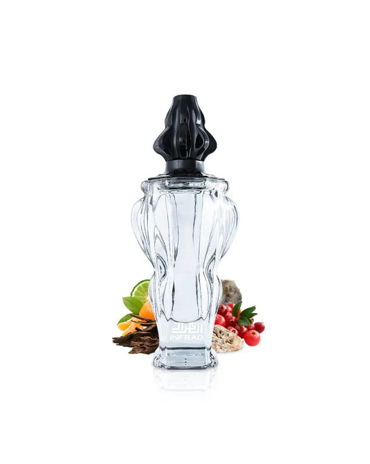 Zimaya Infrad Clear glass bottle with black cap on a white background
