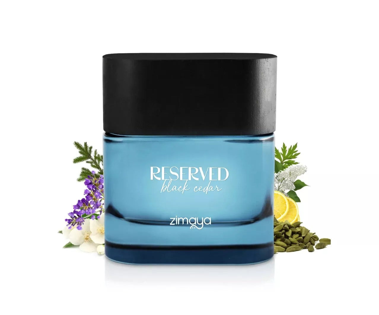 Blue cylindrical container with black lid labeled 'RESERVED' by 'zimuda' on a white background.