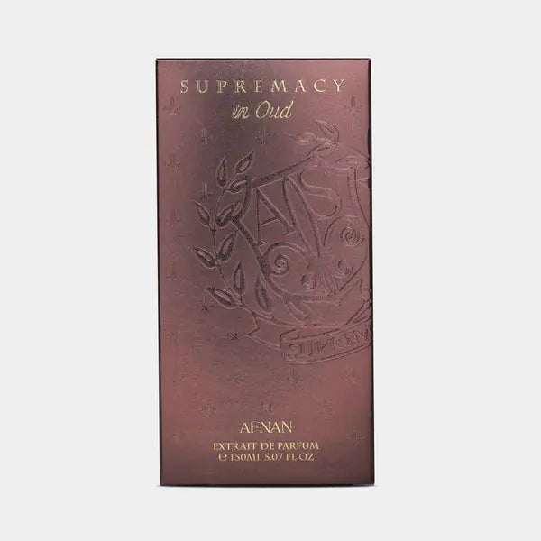 Perfume box labeled 'Supremacy in Oud' by Al-Nan on a light gray background
