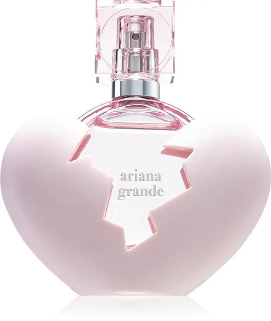 Heart-shaped Ariana Grande perfume bottle on a white background