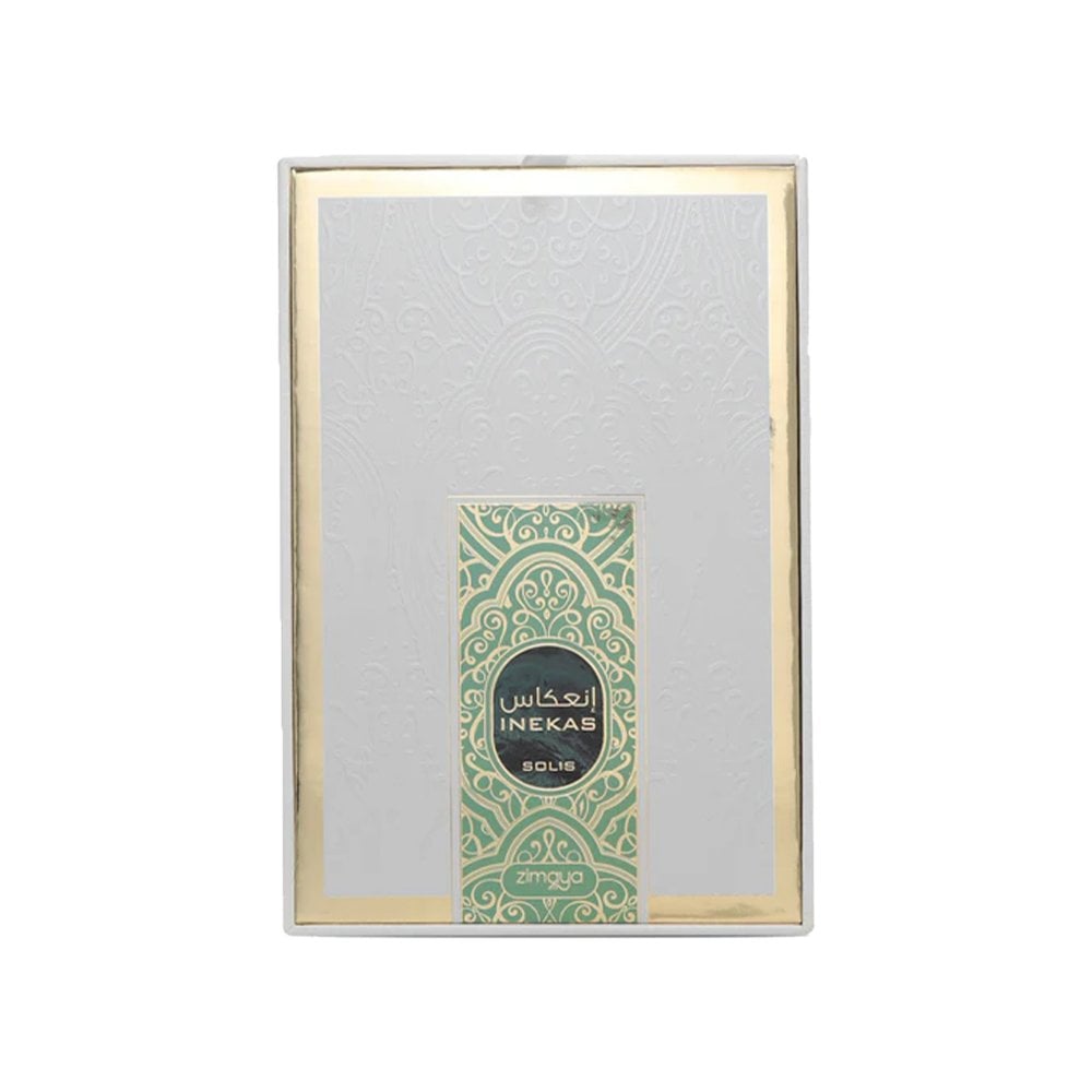 Zimaya Inekas Solis Product packaging with a gold frame and green label on a white background